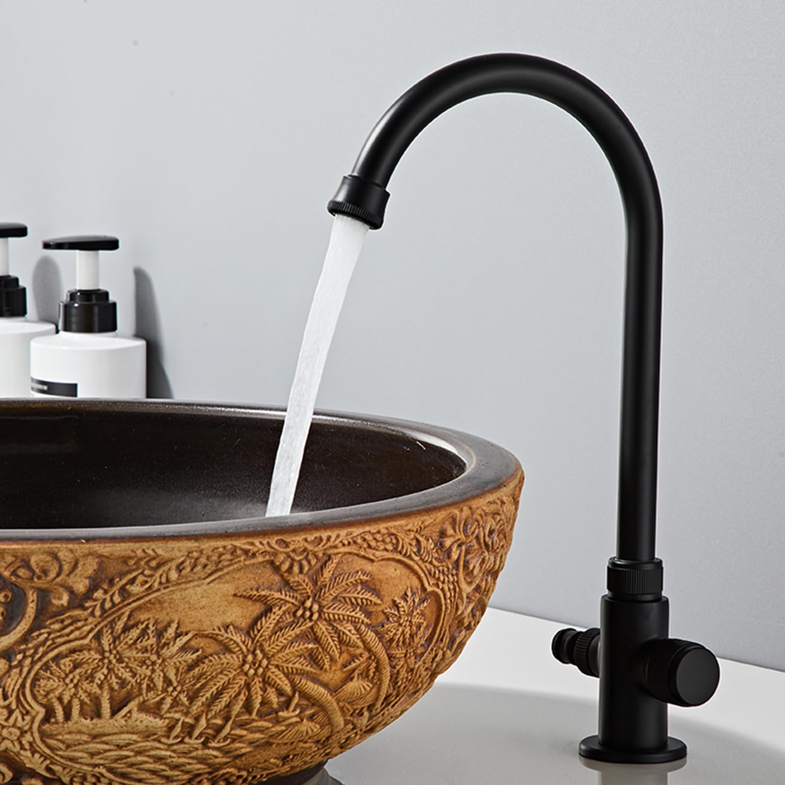 Grifo con Doble Salida De Agua para Lavadora Mezclador Lavabo De Latón Monomando Solo Agua Fría,Negro