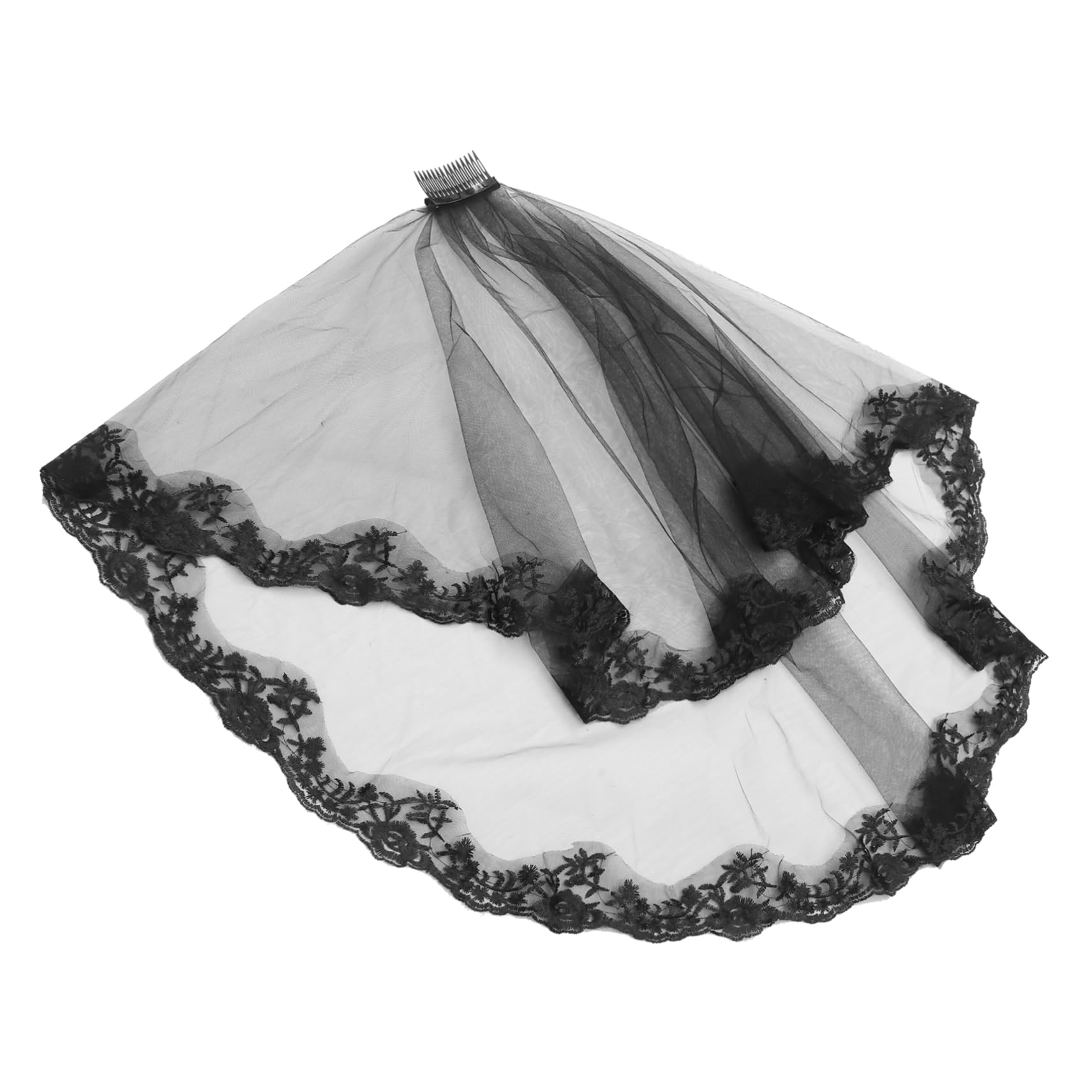 VALICLUD Schwarzer Spitzen Hochzeitsschleier Für Halloween Kostüme Und Braut Dekoration Eleganter Brautschleier Mit Band Rand Für Besondere Anlässe Und Partys