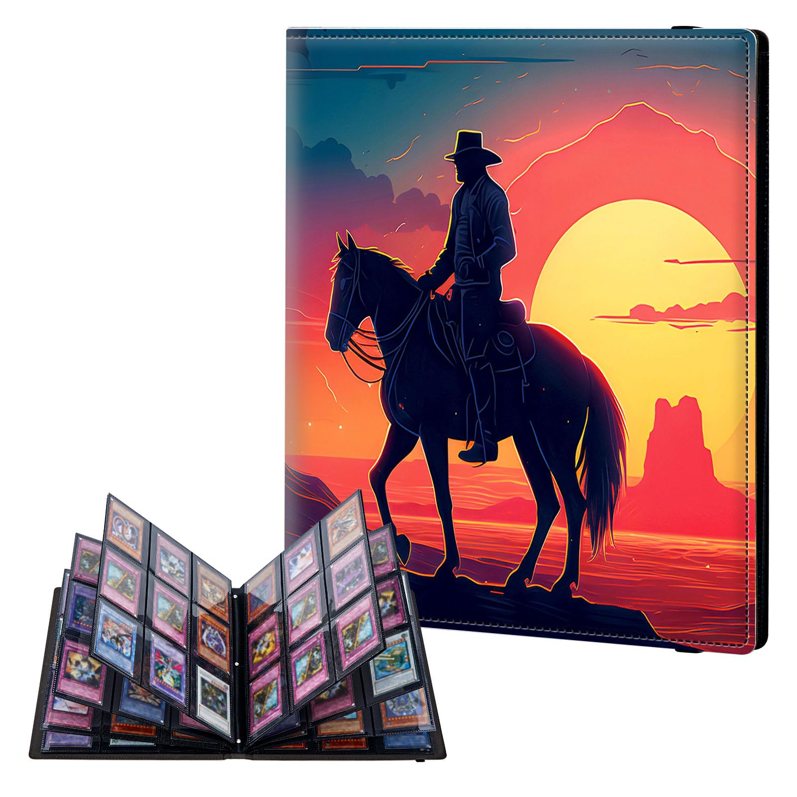 ETLKJVBL 9 Pocket Trading Card Binder, Card Collection Binder for TCG, MTG, Sports Cards, Baseball, Sunset Cowboy Trading Card Book Holder for Collectors, Top Loader Binder — image 1