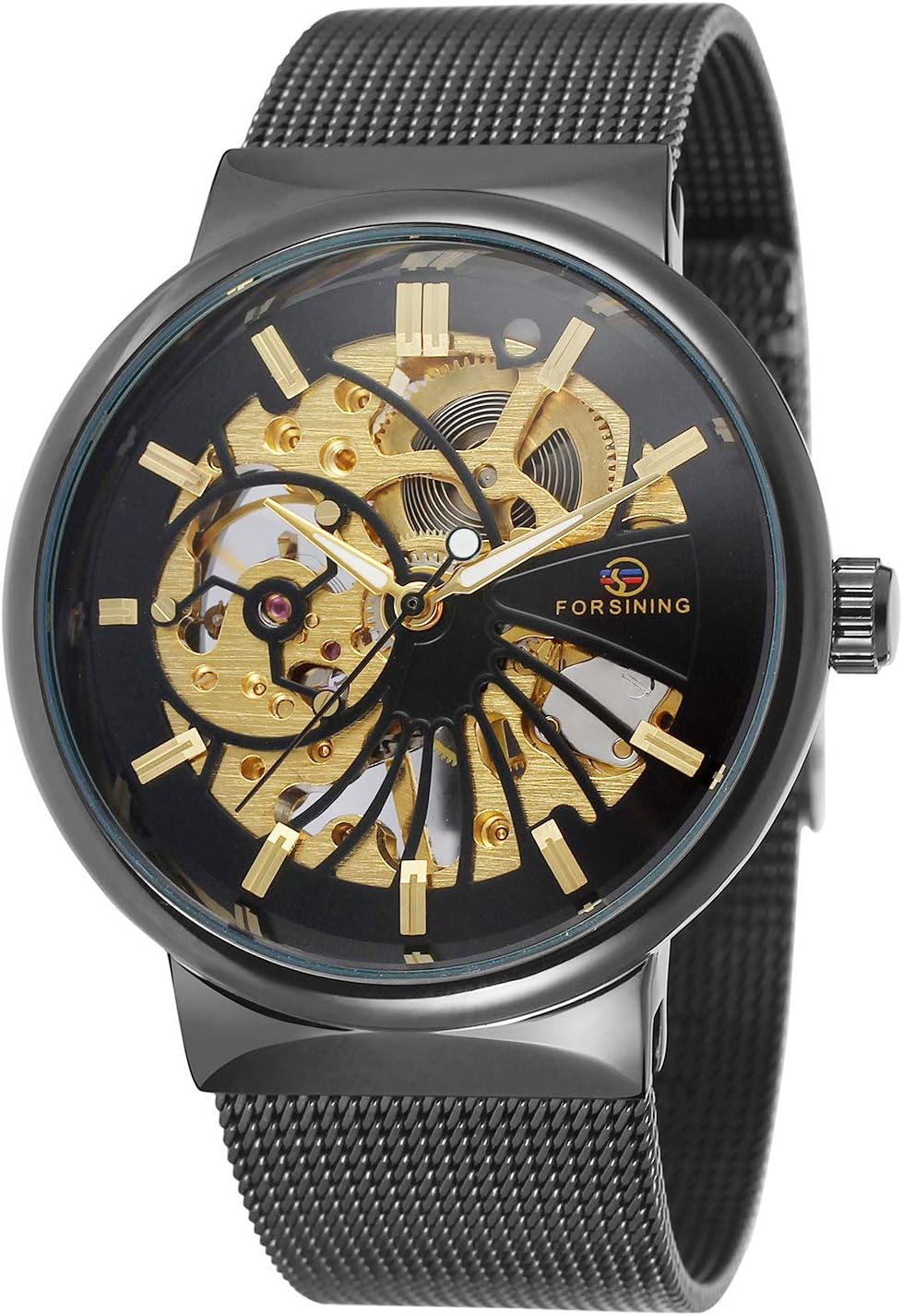 FORSININGMen's Popular Mechanical Hand-Wind Ultra Thin Stainless Steel Bracelet Mesh Skeleton Watch