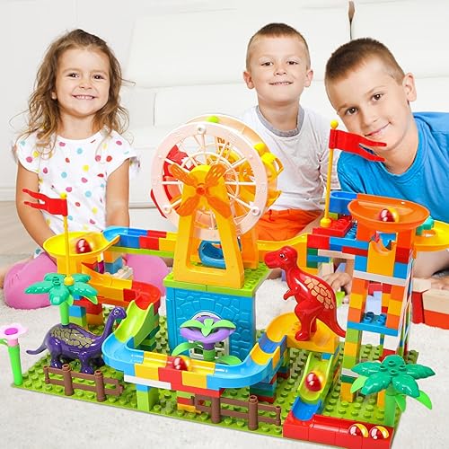 Miniatura 5 de Marble Run Big Building Blocks, 255 piezas, pista de carreras para niños, juguete educativo STEM para niños de 3 a 8 años, juguetes de Navidad para