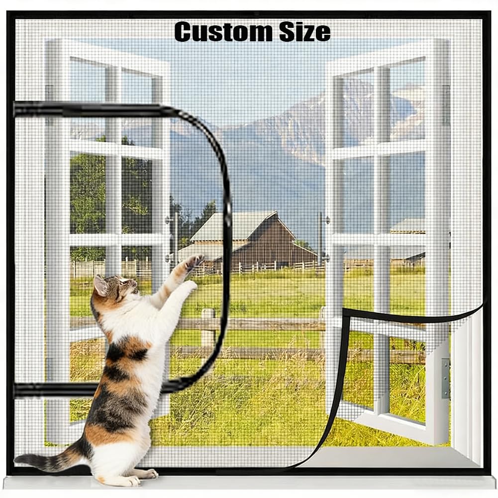 Custom Size Window Fly Screen, Indoor Cats Protection Net, Strong Self-Adhesive Mosquito Netting Insects Mesh Curtain with Zipper Opening, Keep Bugs Out