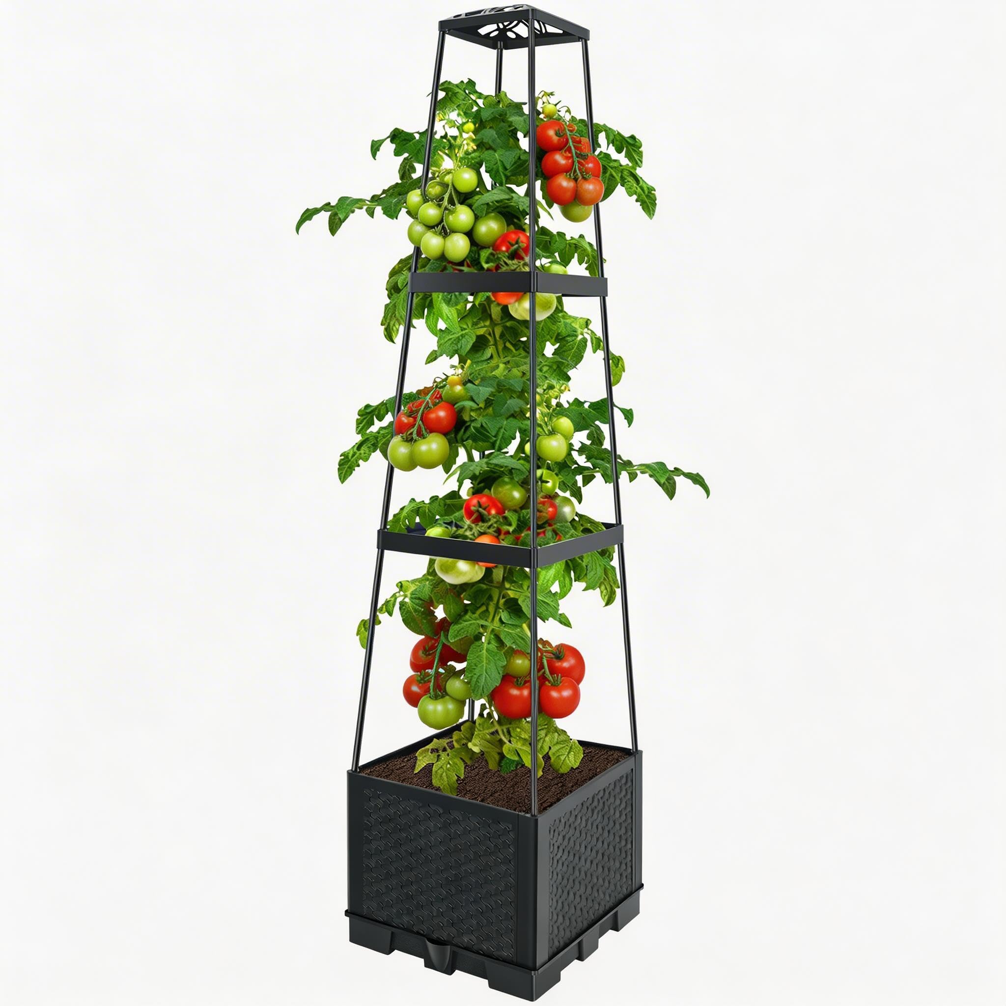 Raised Garden Bed with Trellis, 114cm Height Adjustable Self-Watering Tomato Planter Boxes, Detachable Planting Trelli Box, Tomato Climbing Support for Indoor Outdoor Use