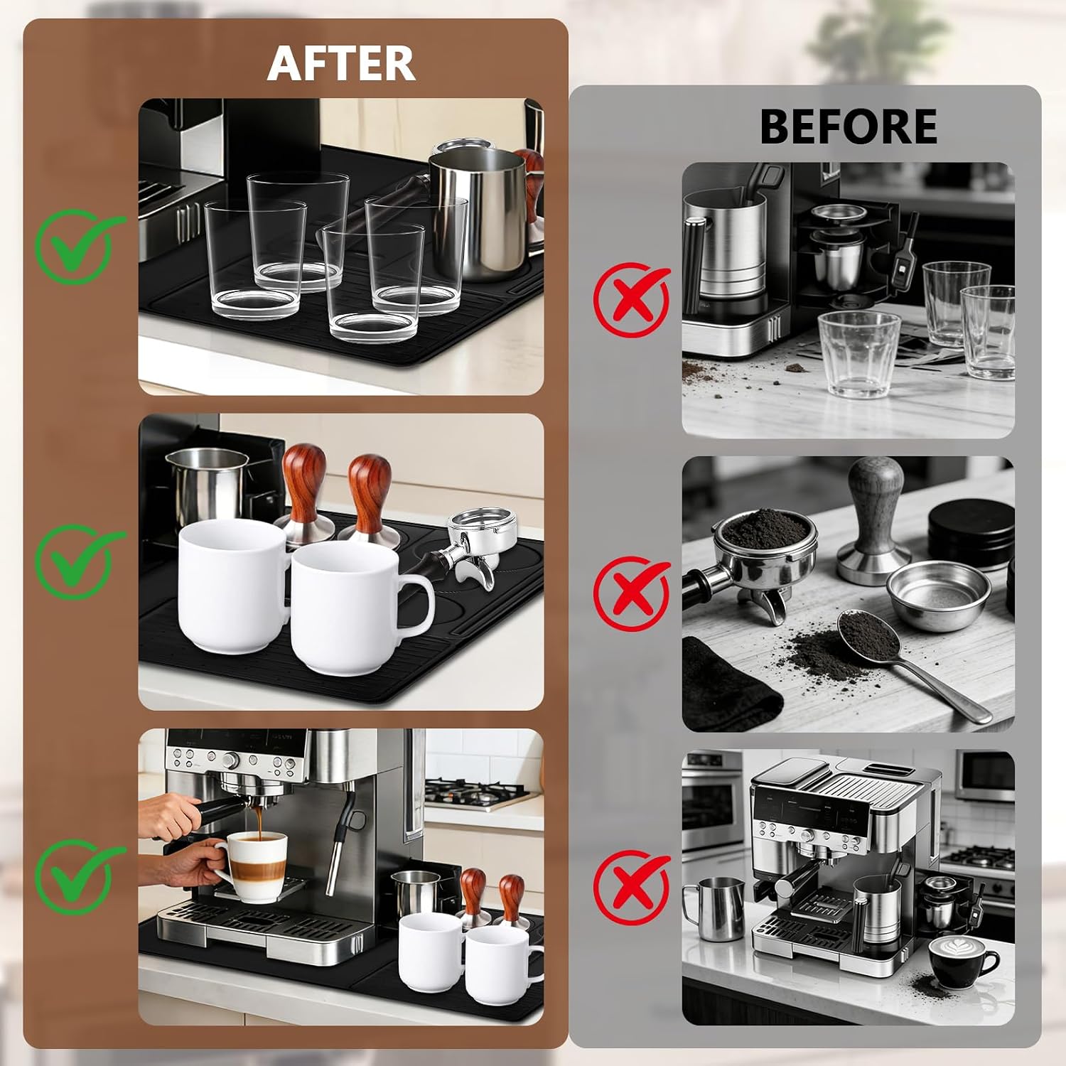 3-in-1 Silicone Coffee Maker Mat for Ninja Luxe Espresso Coffee Machine ES601/ES701 with Convex Edge, Large Anti-Slip Heat-Resistant Bar Mat