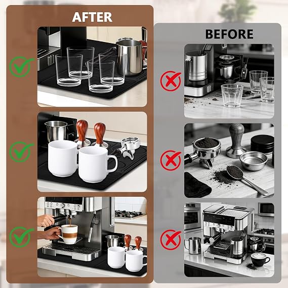 3-in-1 Silicone Coffee Maker Mat for Ninja Luxe Espresso Coffee Machine ES601/ES701 with Convex Edge, Large Anti-Slip Heat-Resistant Bar Mat