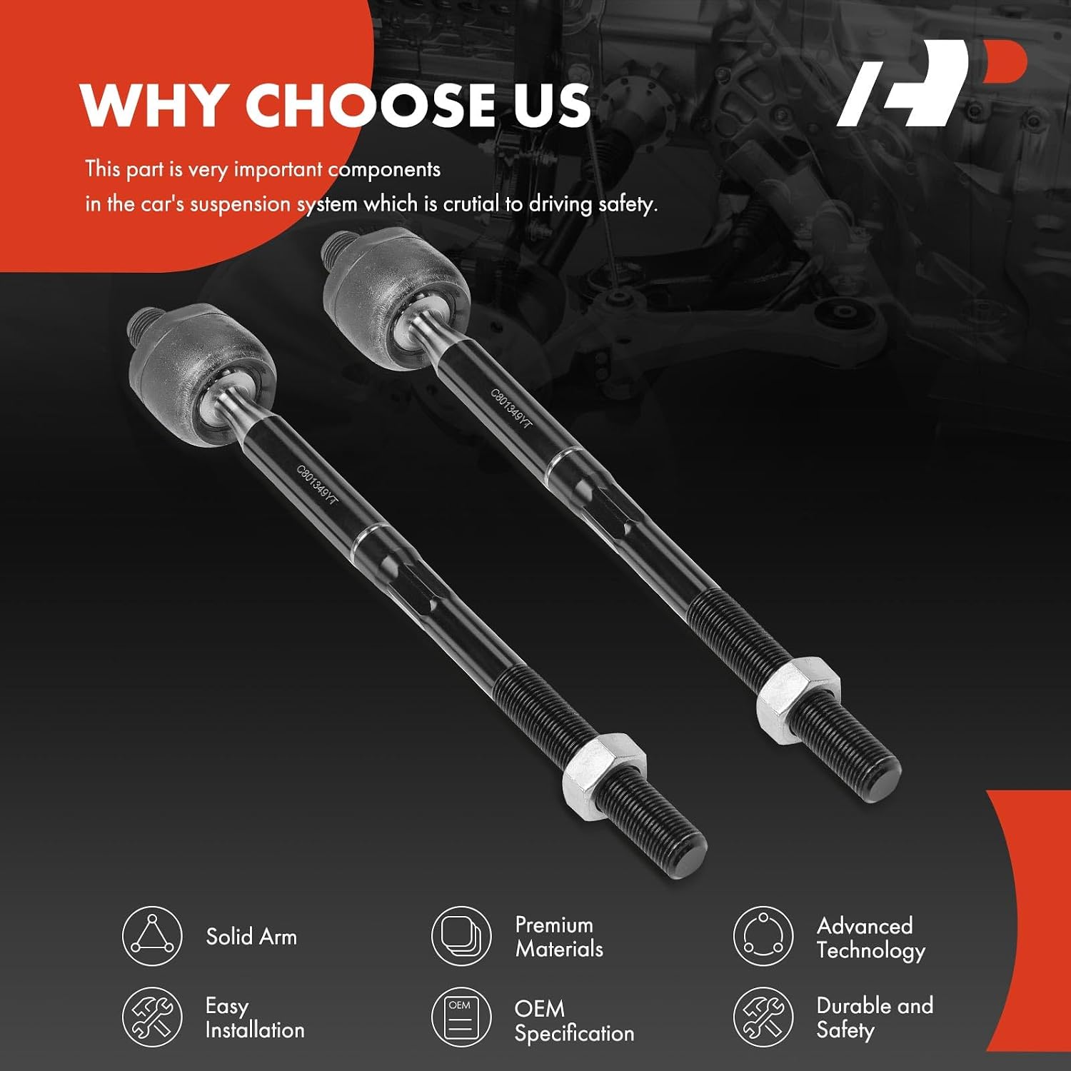 A-Premium 2 x Front Inner Tie Rod Ends, Compatible with Ford Mustang 2015 2016 2017 2018 2019