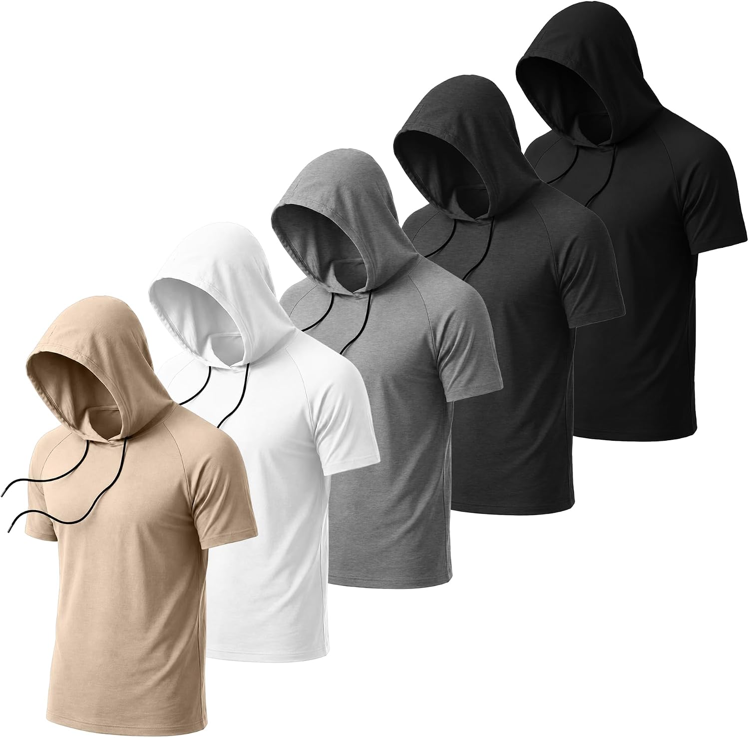 August Alley 5 Pack Men's Big and Tall Hoodies Short Sleeve Sweatshirt Loose Fit Workout Tops Shirts Casual Pullovers Summer