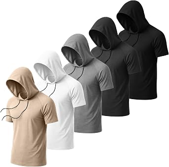 August Alley 5 Pack Mens Big and Tall Hoodies | Short Sleeve, Sweatshirt Style, Loose Fit, Workout Tops, Casual Pullover, Summer Wear, Soft, Lightweight, Comfy, Everyday