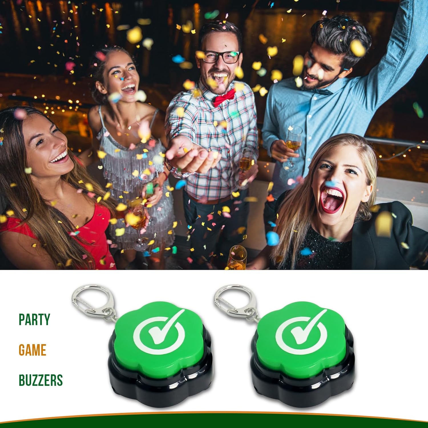 2Pack Right Buzzers, Sound Buttons, Portable Keychain Answer Buzzers Set of 2, Correct Buzzers for Game Show, Right Button for Communication