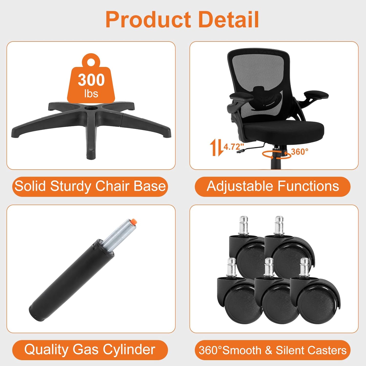 Office Chair, Ergonomic Computer Desk Chair with Adjustable Lumbar Support Comfy Breathable Mesh Chair with Flip-up Arms, Mid Back Swivel Executive Task Chair for Home Office 300lbs, Black