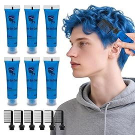 Byhoo Blue Temporary Hair Dye for Kids, Cream Formula, 6 Combs, Washable Hair Color for Dark & Light Hair for Girls Party Halloween Cosplay