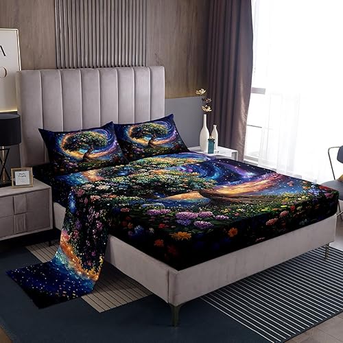 Vista 21 de Manfei Jungle Mushroom Bed Sheet Set for Kids Boys Teens Adults Adults,Fern Plants Botanical Fitted Sheet King,Natural Wild Fungus Bedding Sheet Set