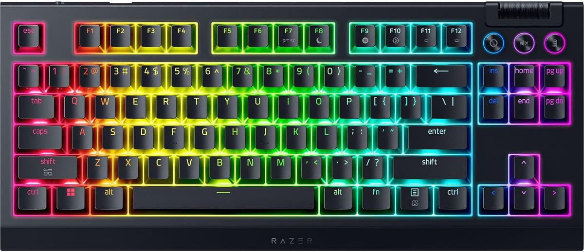 Razer BlackWidow V4 TKL HyperSpeed ​​Teclado inalámbrico intercambiable en caliente para juegos: Interruptores táctiles naranjas - Inalámbrico y Bluetooth - Rodillo multifunción y botones de control - Chroma RGB (renovado)