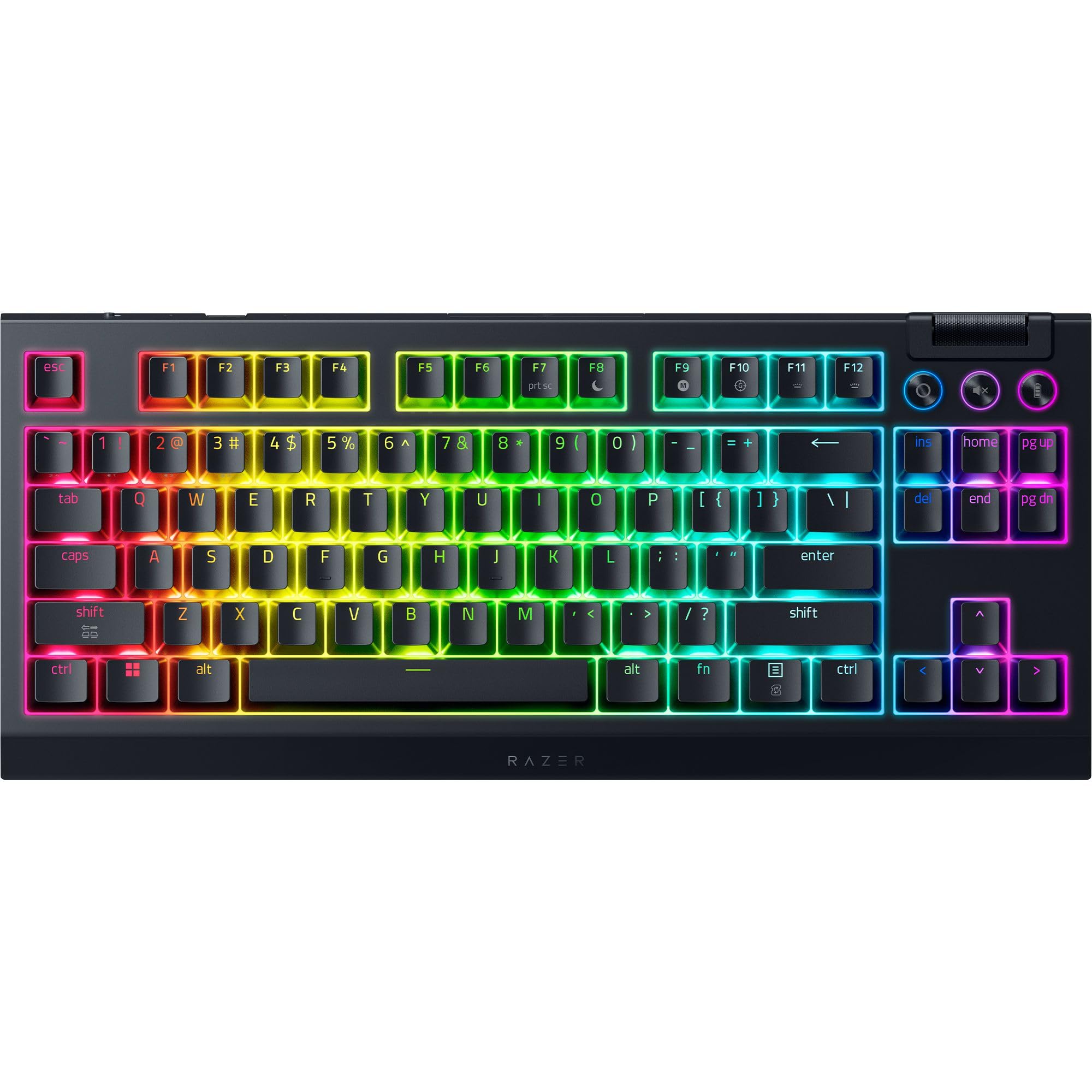 Razer BlackWidow V4 Tenkeyless HyperSpeed Wireless Hot-swappable Gaming Keyboard: Mechanical Switches Gen-3 (Tactile), Chroma RGB, Doubleshot ABS keycaps, Secondary Media Keys - Black