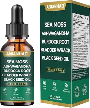 Sea Moss Complex 14,000mg Extract with Ashwagandha, Bladderwrack & Burdock Root, High Strength Blend for Energy, Focus & Vitality, Vitamin C & D, Gut Heath & Detox Cleanse