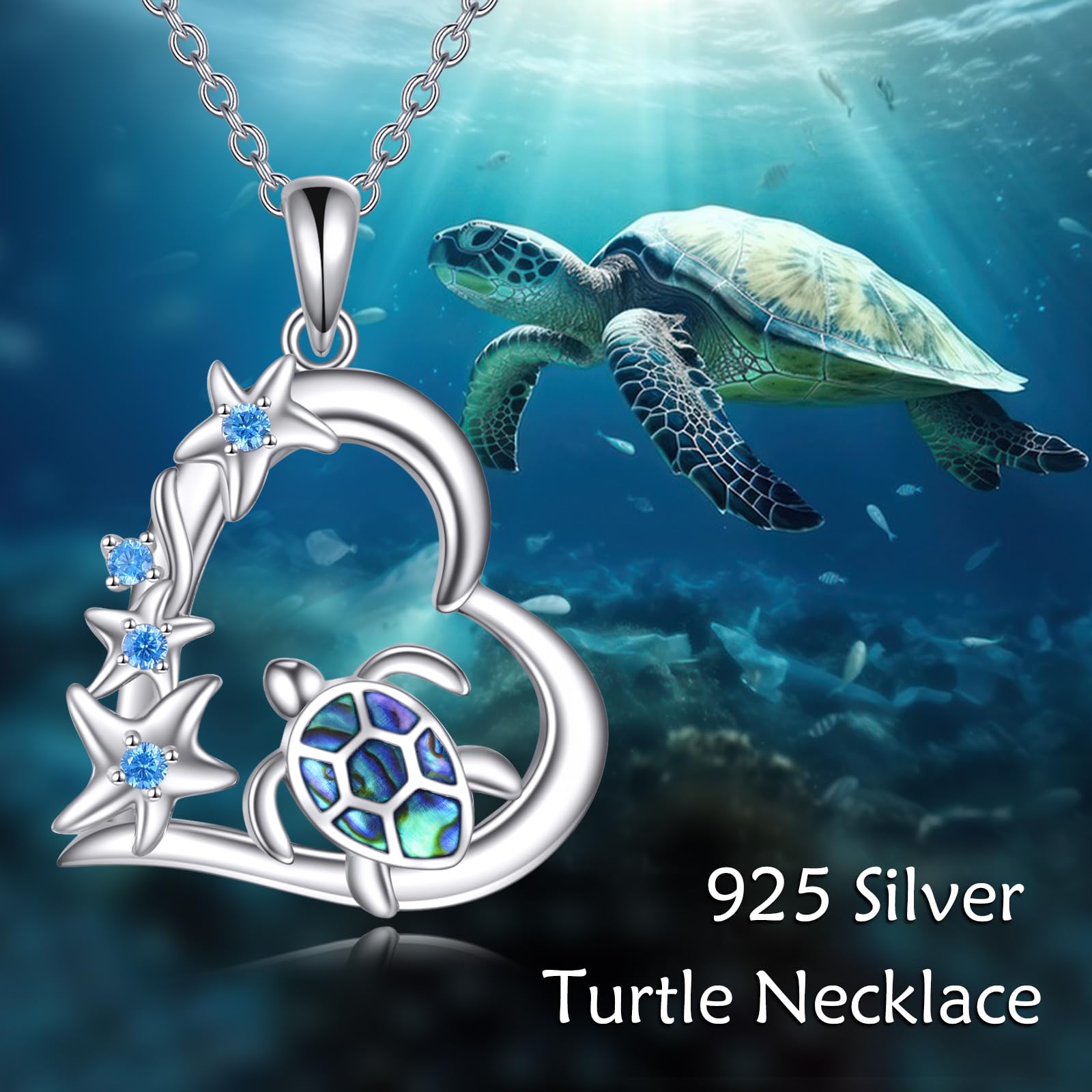 VONALA Ocean Necklace 925 Sterling Silver Mermaid/Turtle/Wave/Compass Pendant Necklace Beach Jewellery Gift for Women