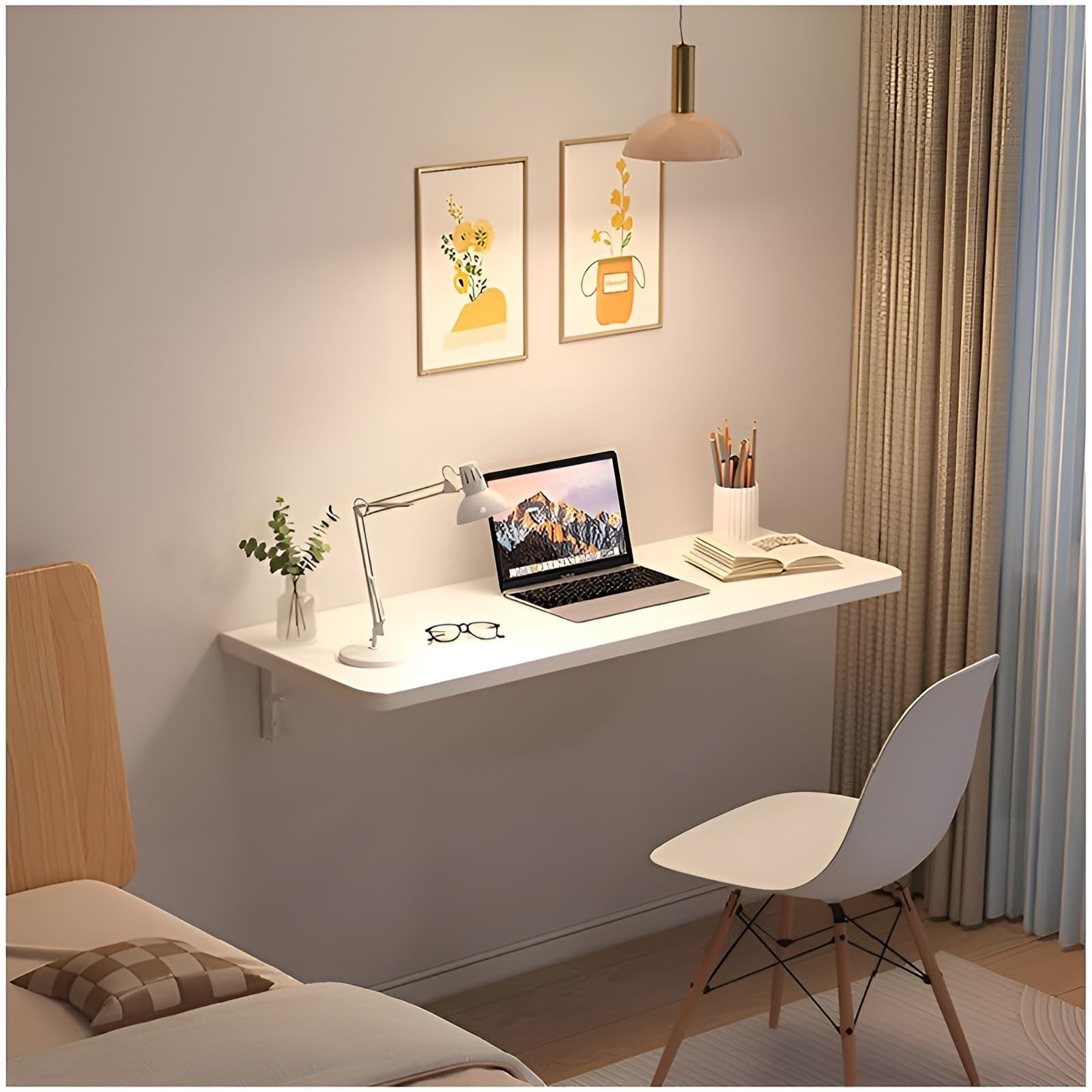 Bureau mural pliable pour économiser de l'espace avec plateau blanc 80x40