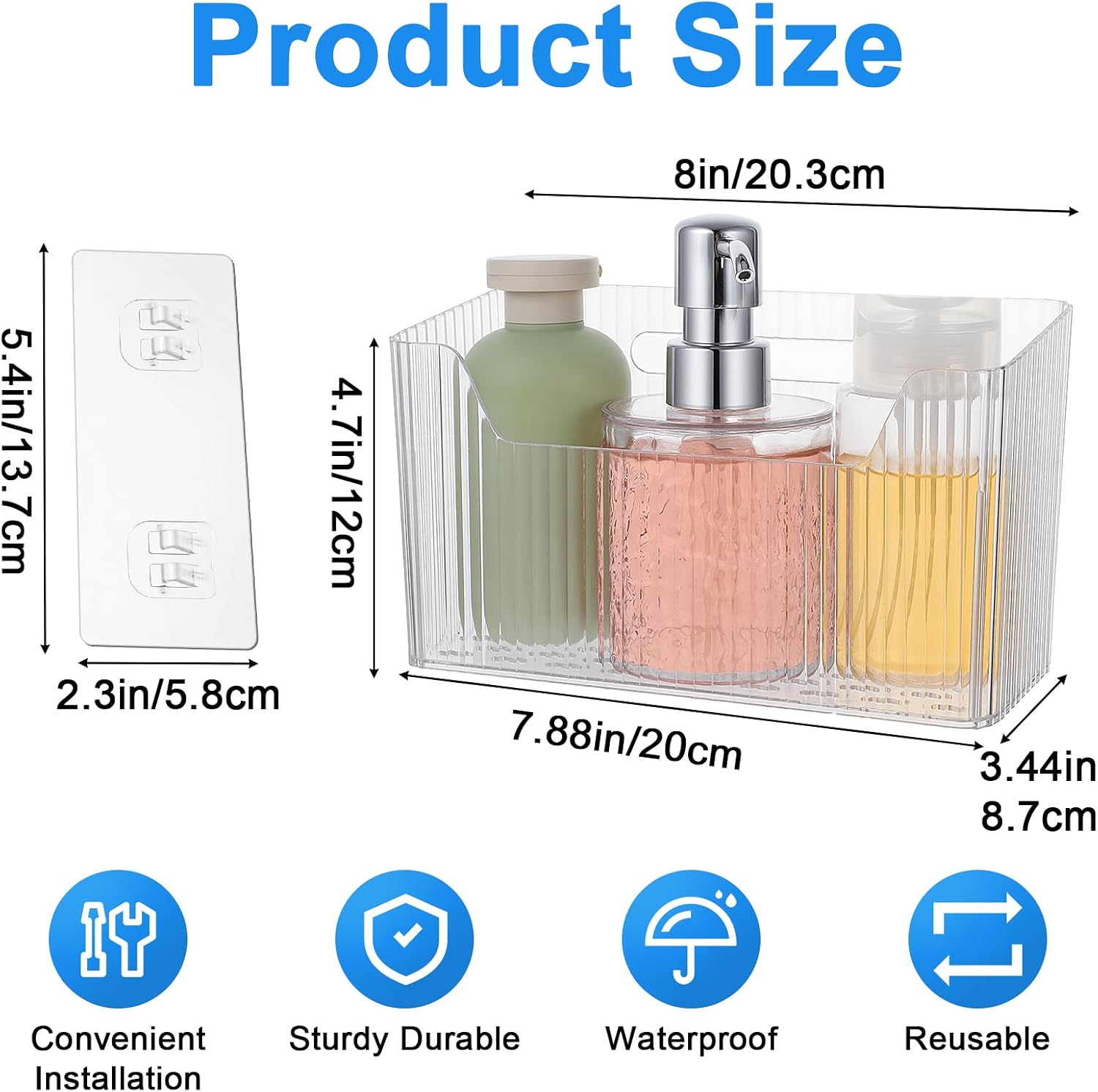 6 Pack Clear PVC Storage Organizer Bins, Wall Mounted Adhesive Baskets for Cabinet Door, Kitchen, Bathroom & Pantry Organization