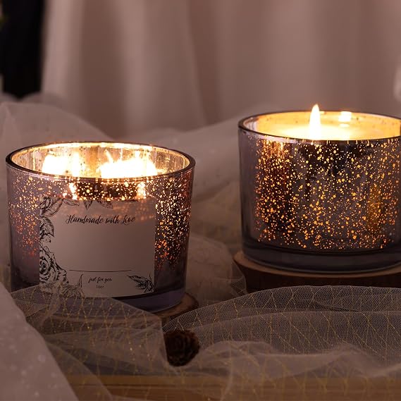 Simeitol 16 OZ Purple Candle Jars for Making Candles 6 Pcs، Glass Candle Jar with Lids - Empty Candle Jars Bulk with Sticky Warning Labels - for Home Decor، Wedding، Christmas Decorations
