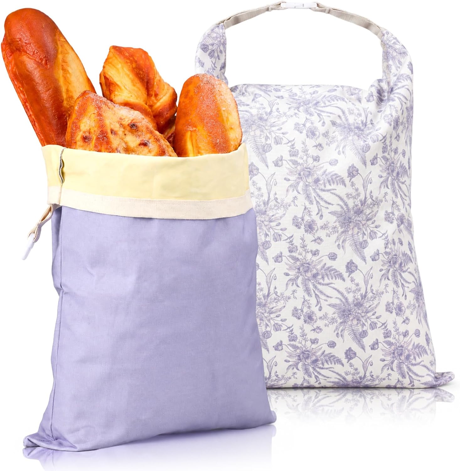 Sadnyy 2 Pack Beeswax Bread Bags for Sourdough Homemade Bread 17 x 13'' XL Reusable Large Natural Cotton Beeswax Lined Purple Floral Bag for Fresh Food Storage Loaf Freezer Baker