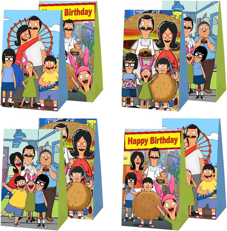 EKIH 12pcs Bob Family Burgers Party Favor Gift Bags Goodie Bags, Bob Family Burgers Party Supplies for Kids Birthday Decorations