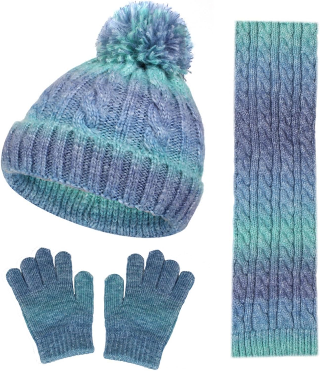 Kunyeah Toddler Beanie Hat Scarf Gloves Set Kids Knitted Mitten Fleece Lined Cap Neck Warmer for Boy Girl 3-10 Years