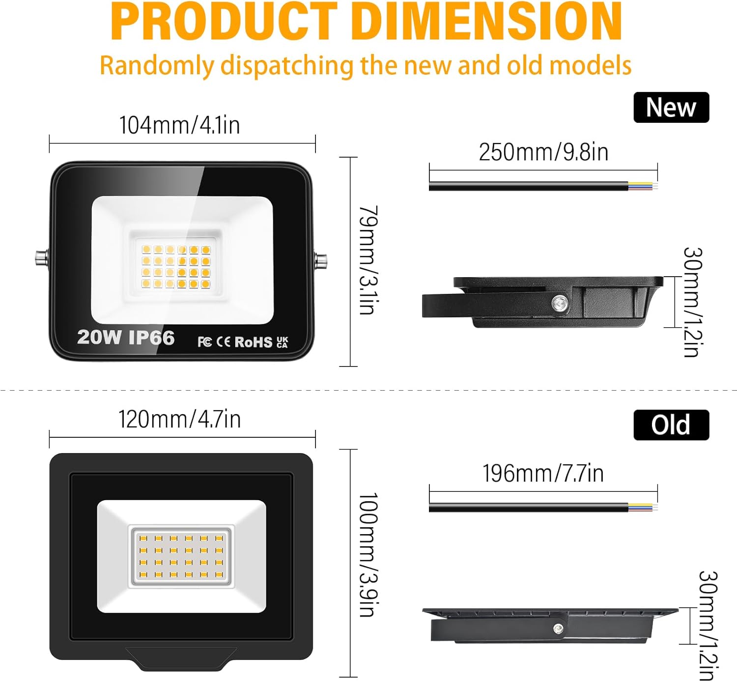 Willpower 2pcs Outdoor LED Floodlights 20W 2000LM LED Security Lights IP66 Waterproof 100V-250V Daylight Warm White 4000K Wall Light for Garden Garage Back Door Yard Lawn Court Patio