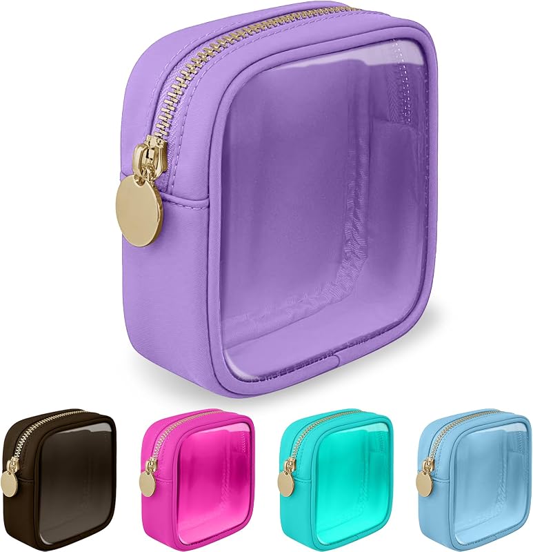 Necessaire organizadora de maquiagem transparente izuzta, PVC e nylon, roxa, com zíper