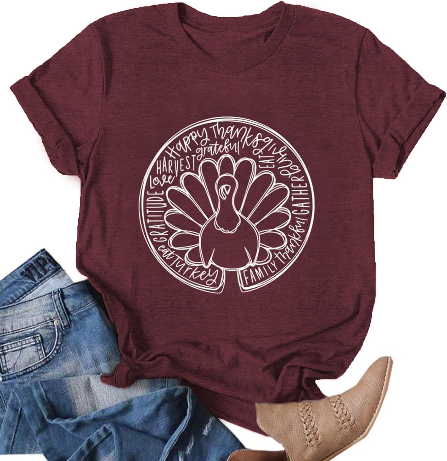 2025 Thanksgiving Shirts for Women Pumpkin T-Shirt Thankful Letter Printed Tee Tops