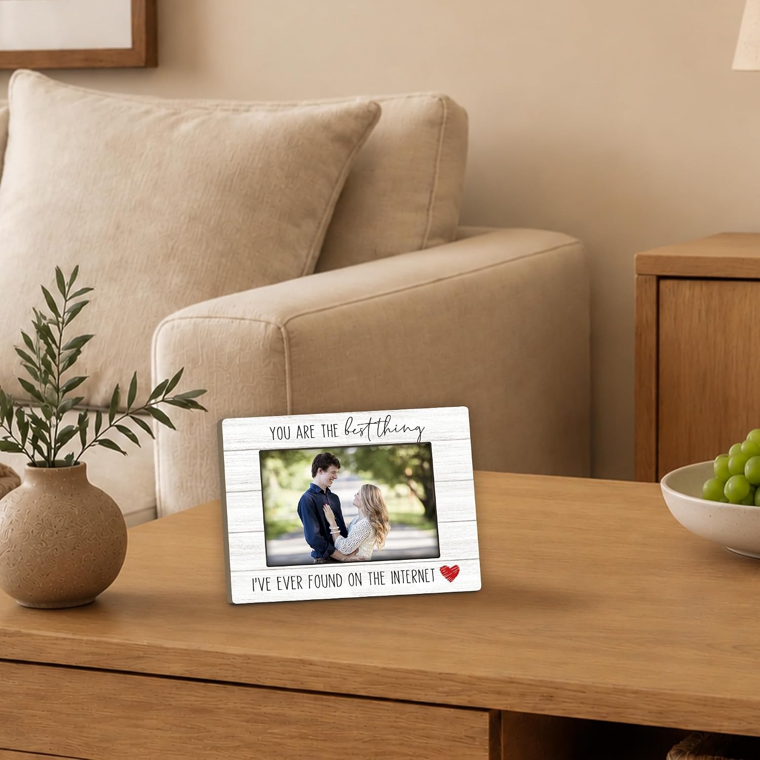 Couple 4x6 Picture Frames, Long Distance Relationship Photo Frame, Funny Couple Gifts, You are the Best Thing I've Ever Found on the Internet Wooden Picture Photo Frames for Home Bedroom Decor image 3