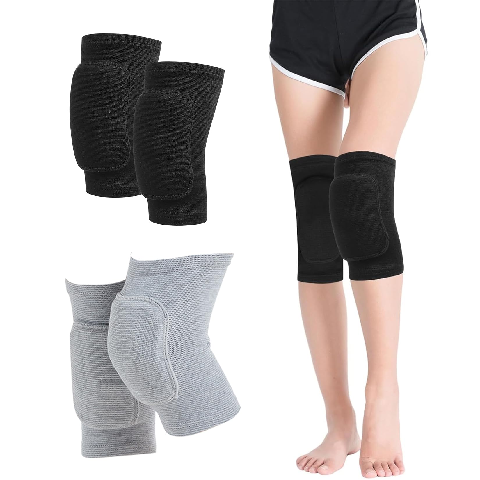 2 Pair Knee Pads, Stretchy Knee Pads, Thick Sponge Support Knees Protector, Soft Brace Breathable Sleeve Protective, for Dance, Volleyball, Football, Yoga, Tennis, Cycling, Jogging, Fitness