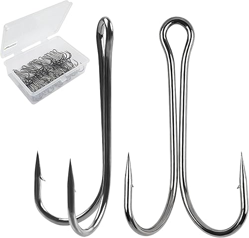 OROOTL Ganchos de pesca dobles, 50 ganchos clásicos de rana de acero de alto carbono, doble gancho de pesca de púas con vástago abierto para agua