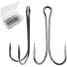 OROOTL Double Fishing Hooks, 50pcs Classic Frog Hooks High Carbon Steel Double Hook Fishing Barbed Open Shank for Saltwater Freshwater