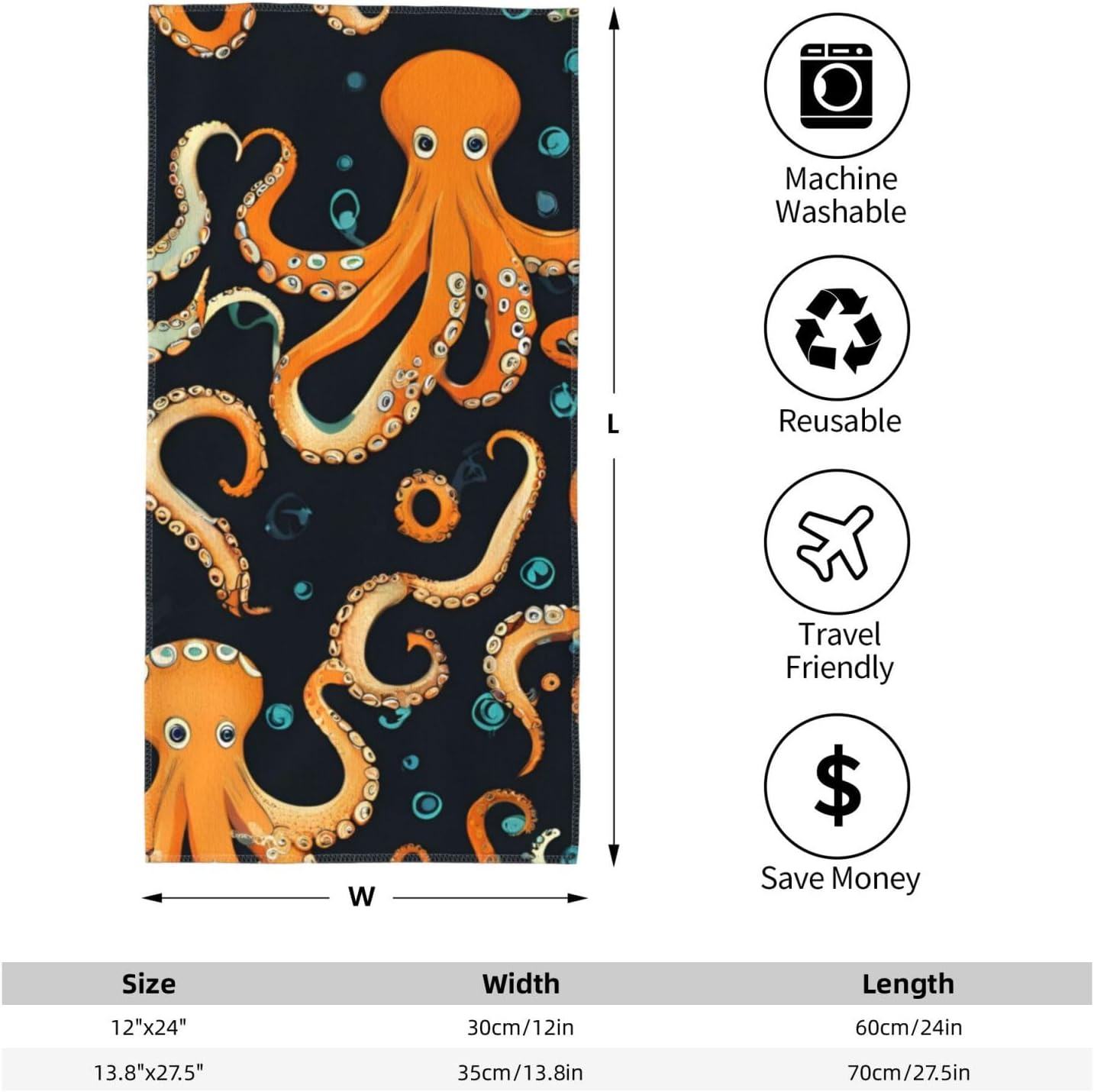 Color Octopus Print Hand Towels for Kitchen, Decorative Bathroom Towels Decor Farmhouse Cute for Men Women Gifts
