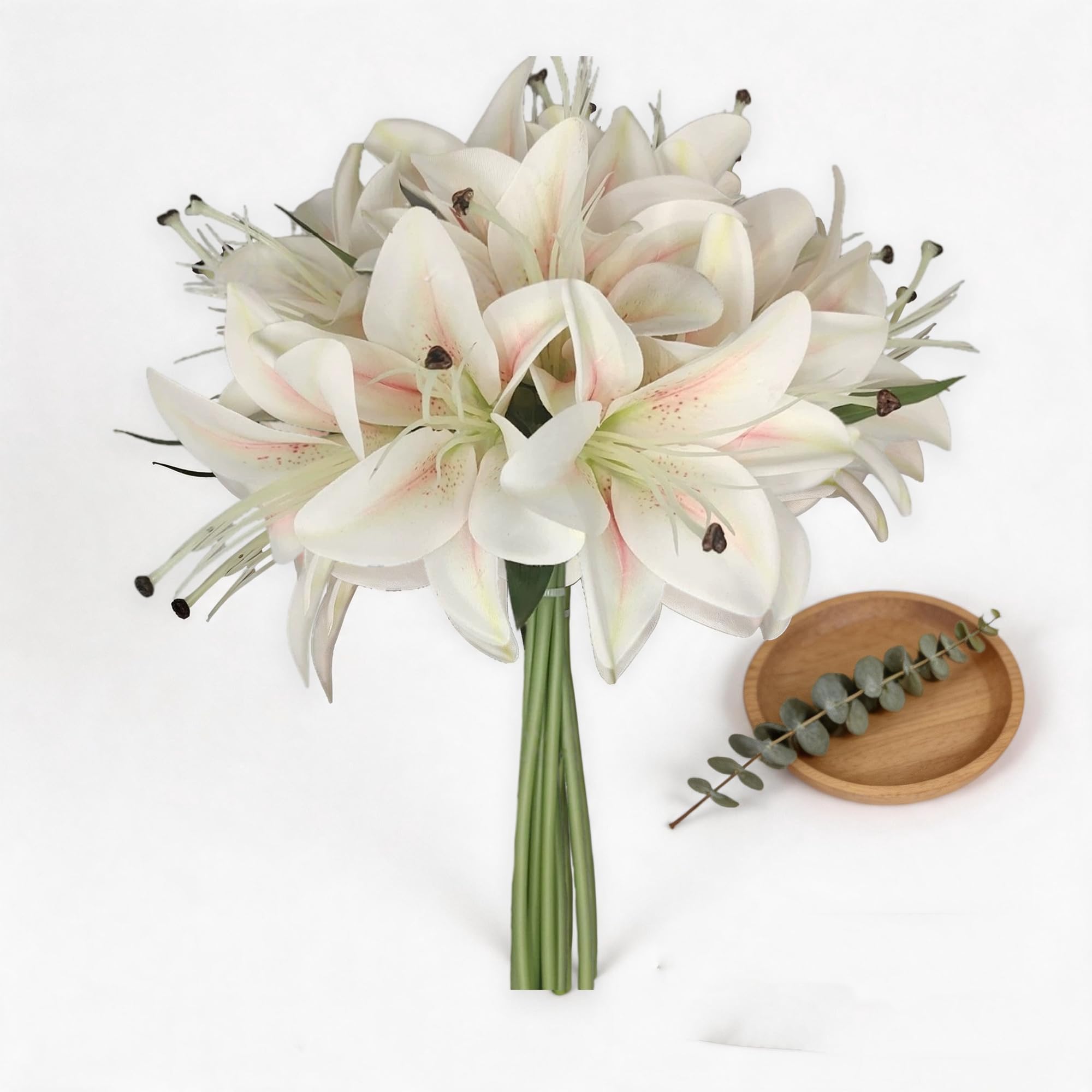 MINWEGI 6 Champagne Artificial Lilies for Wedding Bouquet Home Decor