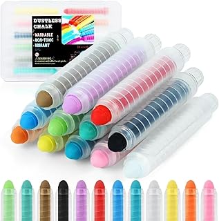 Dustless Chalks Sidewalk-Chalk for Kids - Non-Toxic Washable Toddlers Chalks, Chalkboard Chalk Pen With Holder for Blackboard Drawing Writing Outdoor Art Play, 12 Pcs