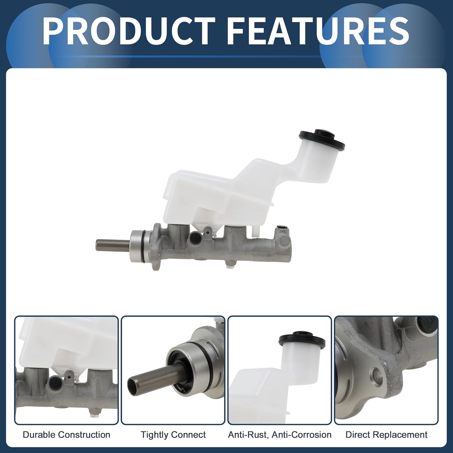 Brake Master Cylinder with Reservoir No.4720142240 for Toyota RAV4 2003-2005 Hydraulic Master Cylinder Silver Tone White Aluminum Alloy Plastic 1 Pcs