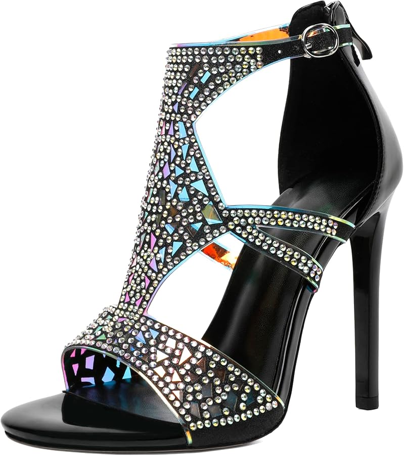black sparkly heels open toe
