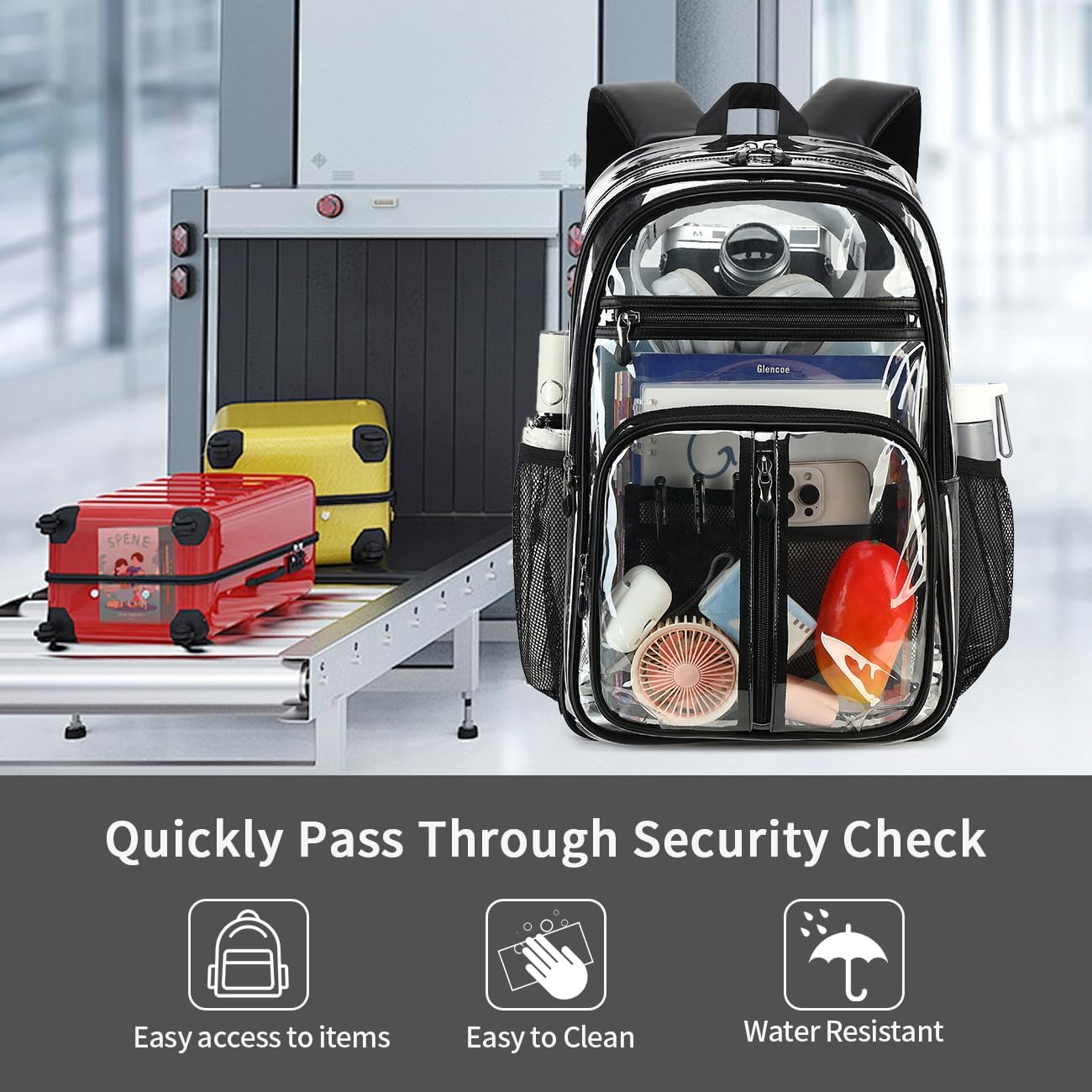 Cusangel TPU Clear backpack for Work,16.5“ See Through Heavy Duty,Large Capacity Pocket Stitch Bookbag For School,Stadiums,Warehouses, concert venues and other security checkpoints (Black) - Image 5