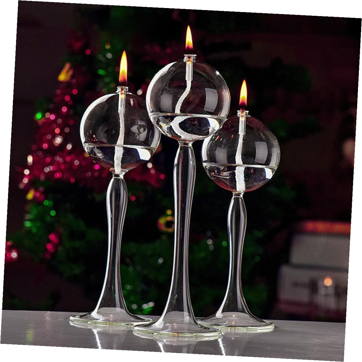 Glass Oil Candle Holder Set 3pcs Tall Glass Oil Lamps Decorative Liquid Candle Lamps for Wedding Party Home Decor Dinner Table Centerpieces
