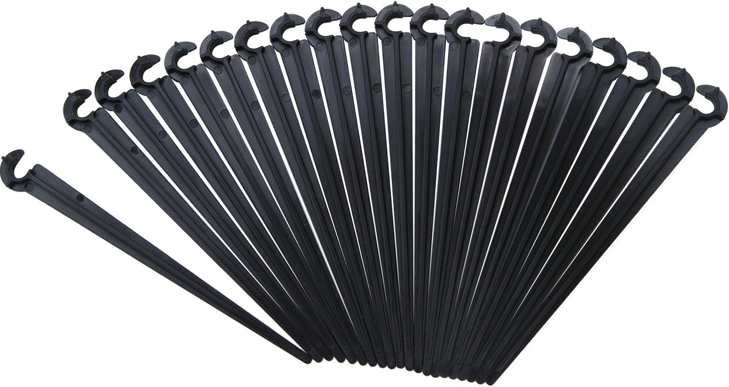 Elcoho 200 Pack Irrigation Drip Support Stakes 1/4 Inch Tubing Hose Holder for Vegetable Gardens or Flower Beds, with Storage Bag