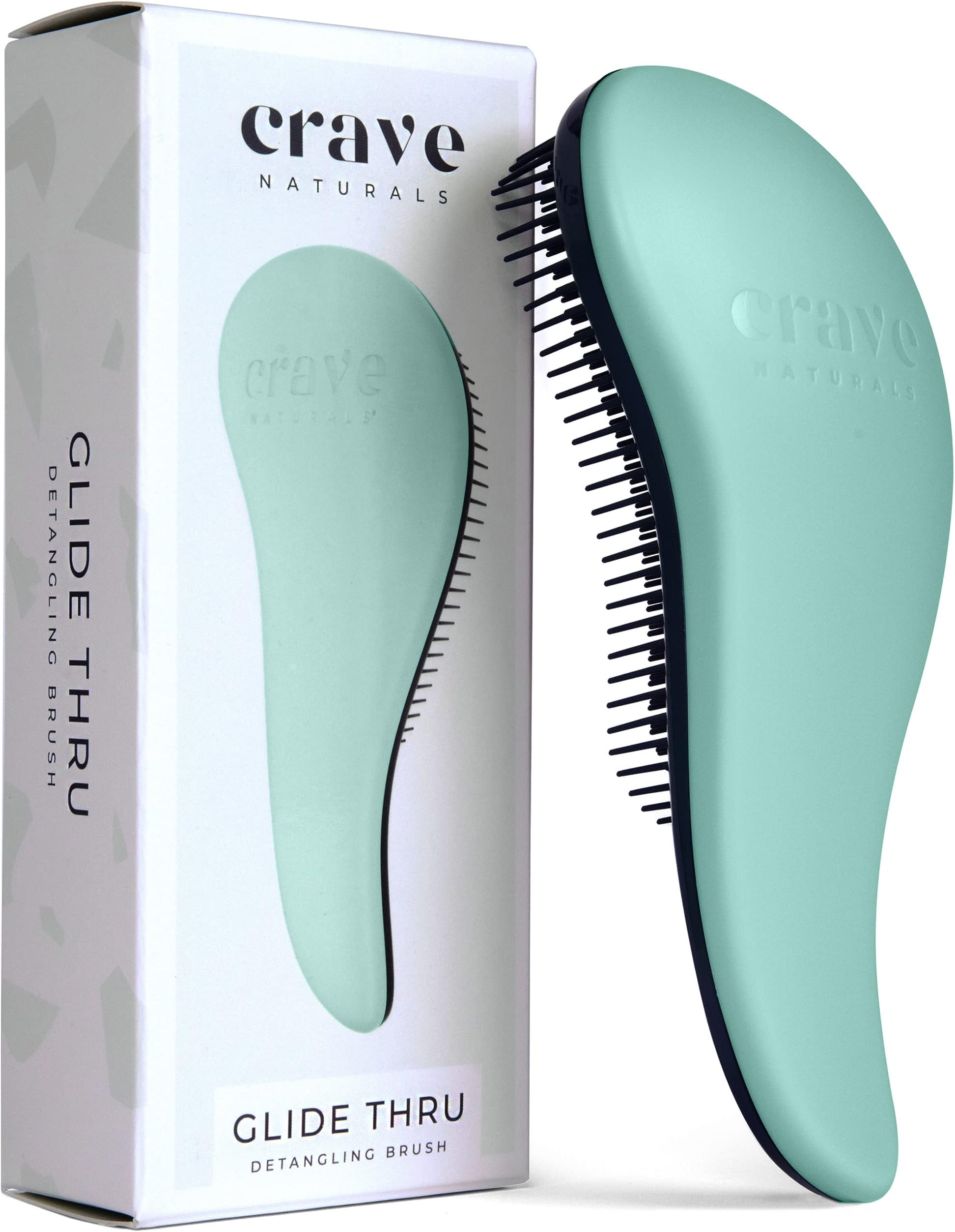 Crave Naturals Glide Thru Detangling Hairbrush that Glides Through Tangles For Wet, Dry and Damaged Hair - Gentle Detangler Styling Tool for Adults, Kids, Men and Women - 7.5 x 3 in, Turquoise