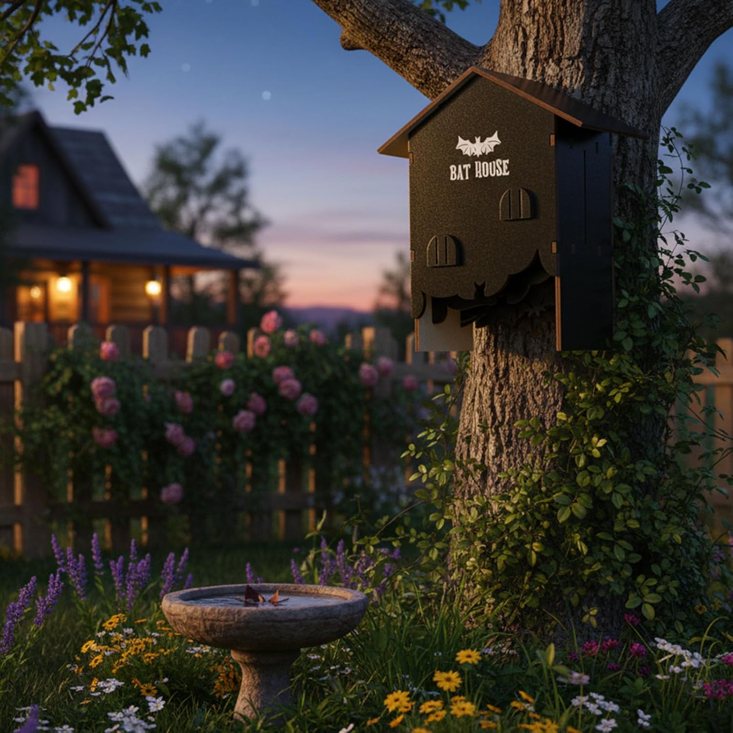 Zerodis Other Farming Supplies Assembly Large Weatherproof Chamber Box Bat Shelter Mounted On Trees Poles Barns for Outdoor Gardens Farms Yard Decorations Wooden Castle Bat Houses