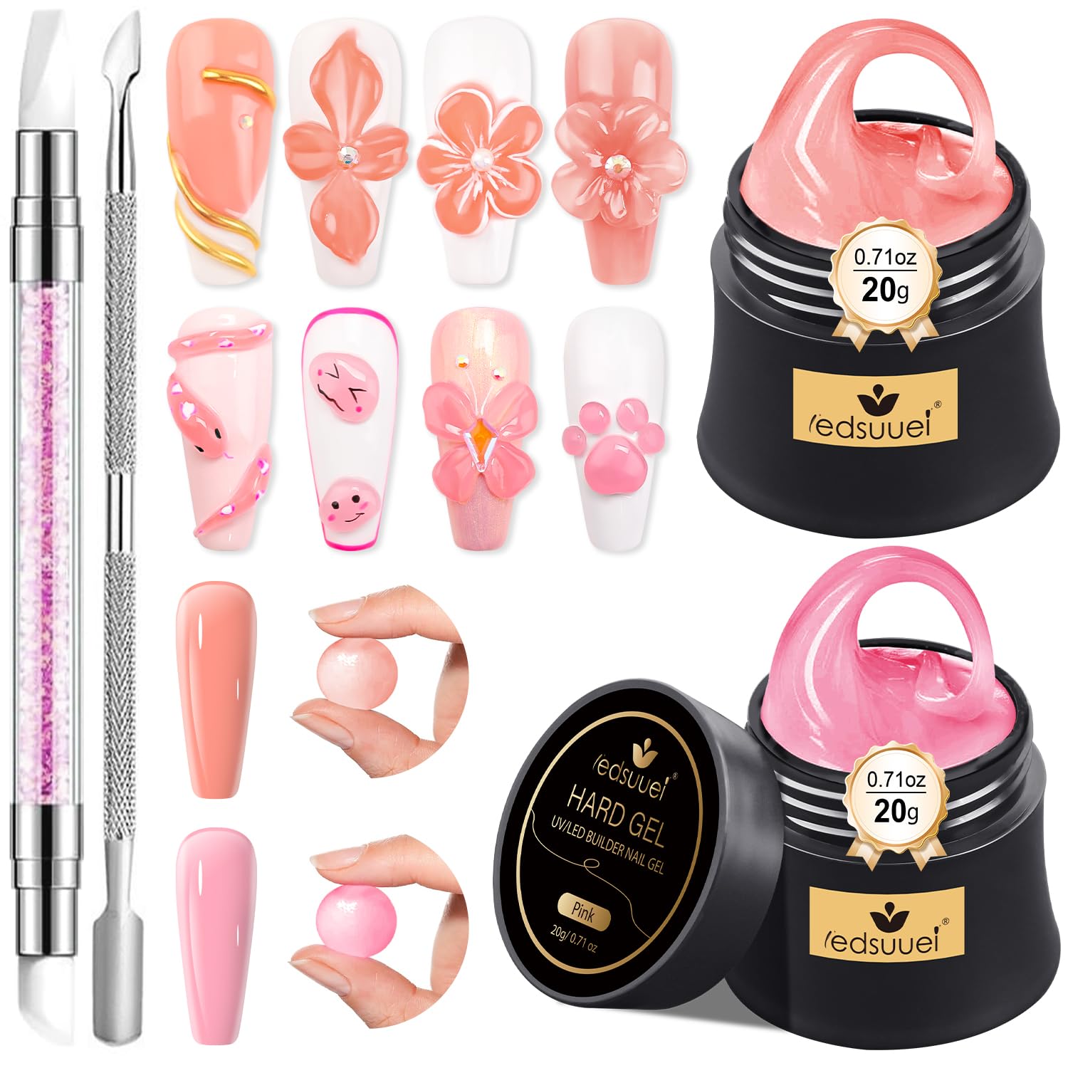 Solid Sculpture Builder Gel LEDSUUEI - Kit di Estensione per Unghie Pink Nude, Gel Costr. per Unghie 3D Colla per Intaglio a Mano Non Appiccicosa, Manicure Salon Decora Nail Art DIY, 20g(0,71 fl oz)