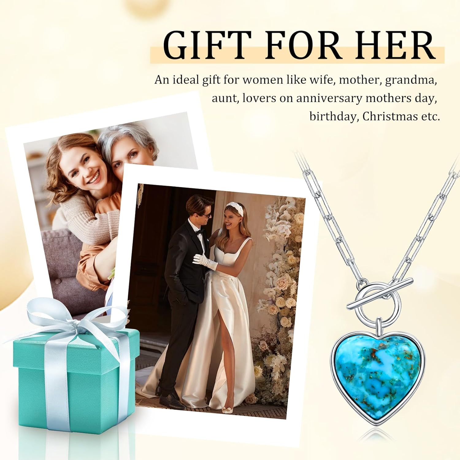 AIBAO Natural Turquoise/Coral/Lapis Lazuli/Malachite Necklaces for Women Sterling Silver Gemstone Toggle Necklace Western Boho Jewelry - Image 7