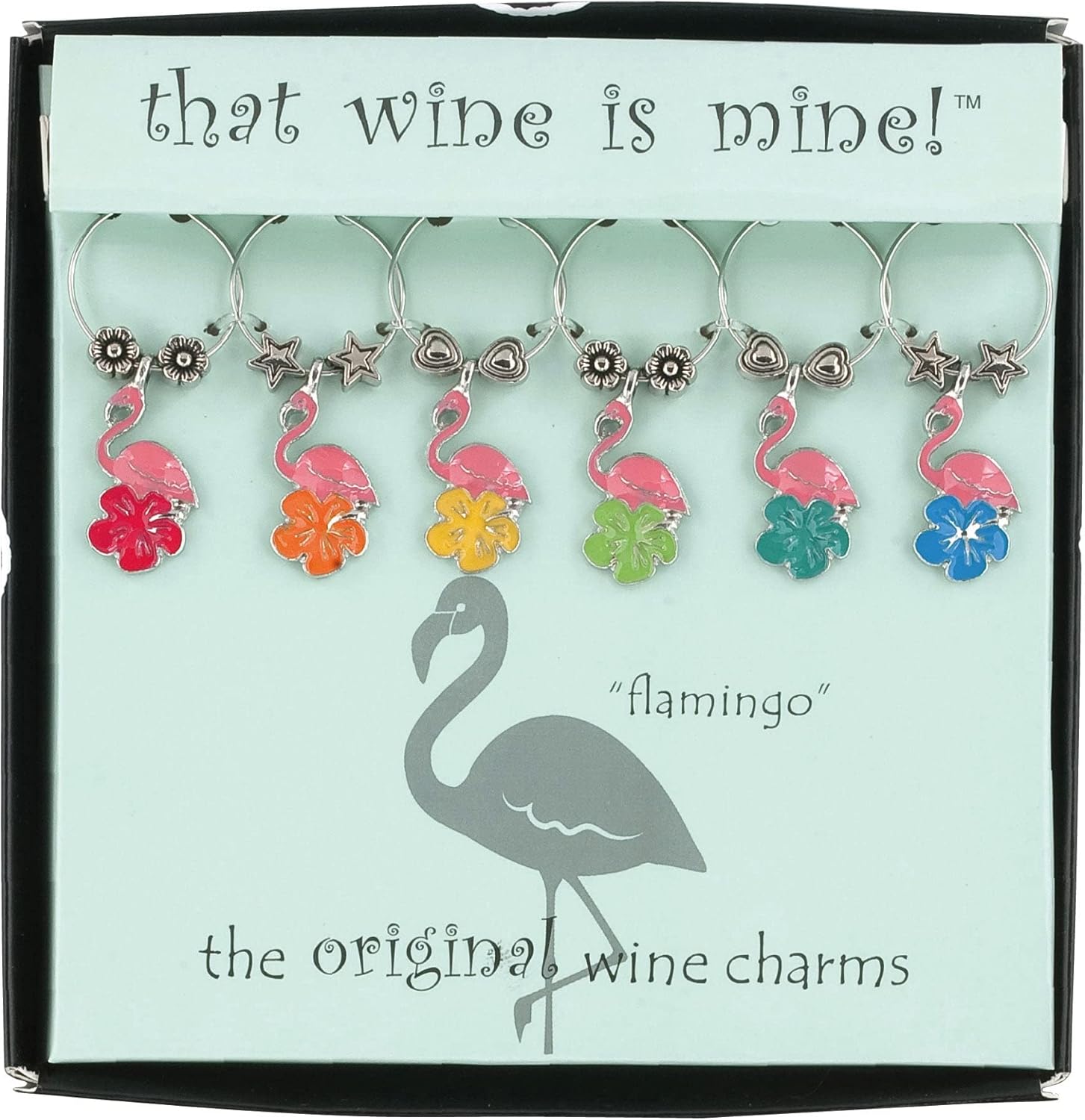 Wine Things Flamingo Wine Charms, Zinc Alloy Wine Glass Tags for Stem Glasses, Drink Markers Identifiers for Parties, Tastings, and Entertaining, Multicolor, Set of 6