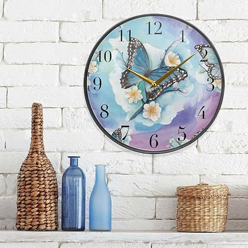 Miniatura 6 de xigua Reloj de pared acrílico con diseño de flores de mariposa y acuarela, silencioso, funciona con pilas, 11.9 pulgadas para el hogar, dormitorio,