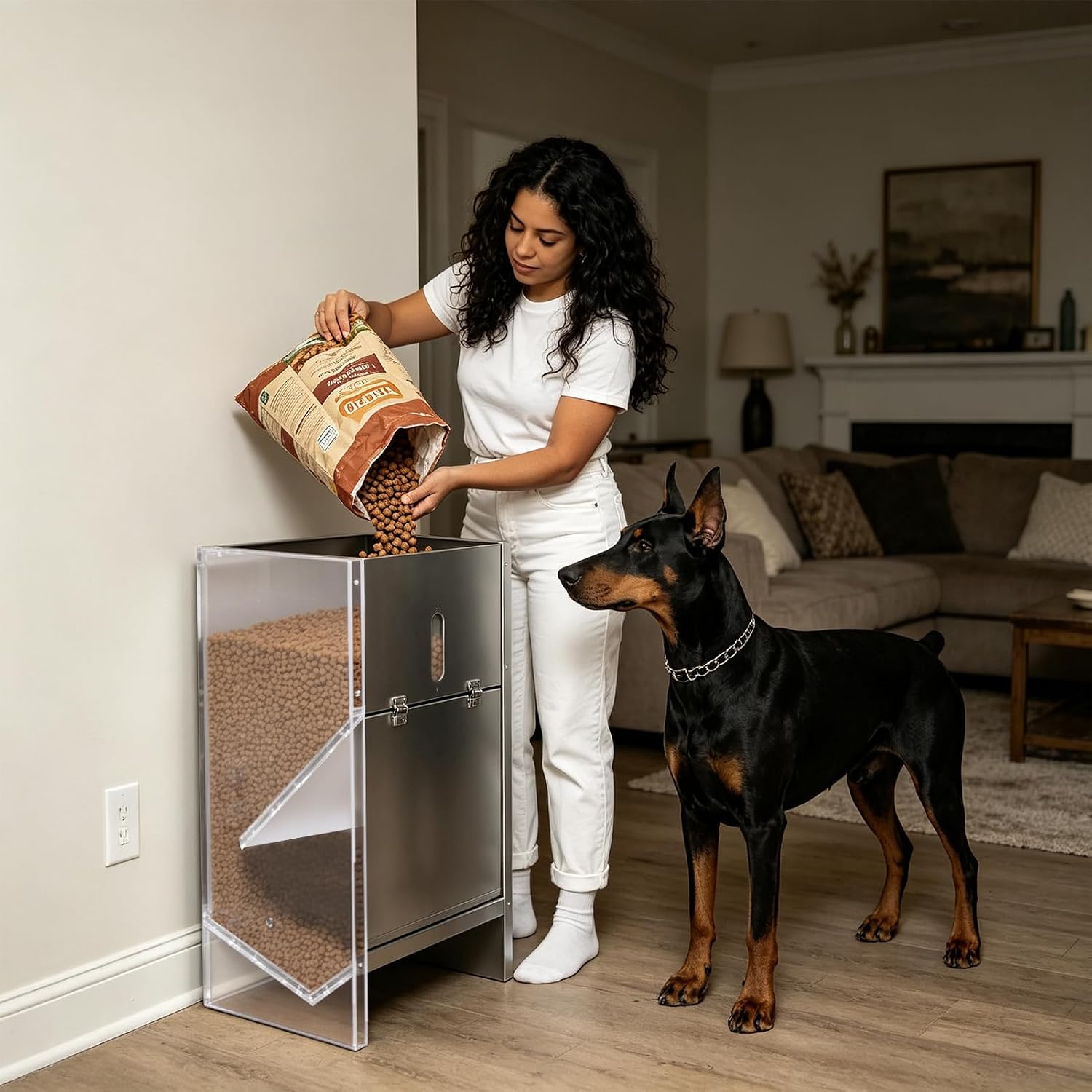 Automatic Dog Feeder Large Breed - Stainless Steel - 50LBs Dog Food Feeder for Kibble Outdoor Gravity Self Feeding for Medium, Large Dog Breeds, Pre-Installed Nuts for Easy Assembly