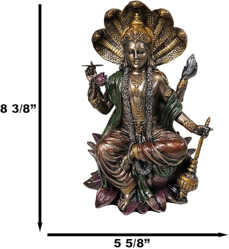 Miniatura 7 de Ebros Gift Dios hindú Señor Vishnu sentado en cabezas de cobra Estatua del trono Narayana El preservador y protector Figurilla Panchayatana Puja