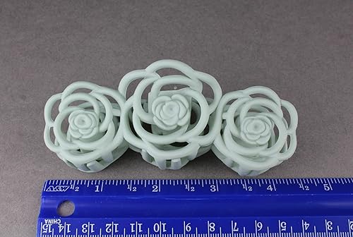 Miniatura 2 de Pinza para el pelo de flor de rosa verde, pinza de mariposa floral, 4.25 pulgadas de largo, roseta cortada rosa verde salvia